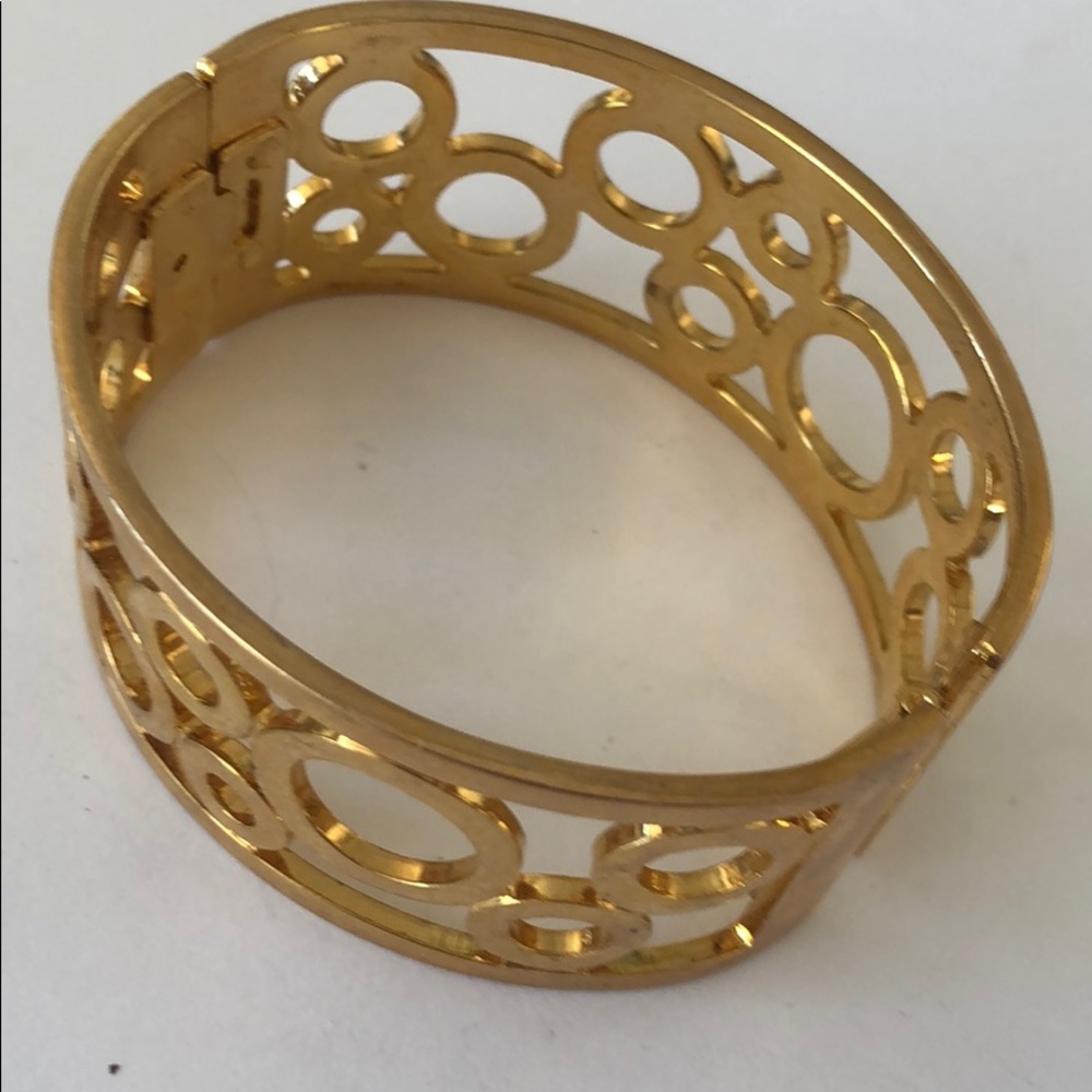 Gold Tone Hinged Bracelet Dots Dots View 2